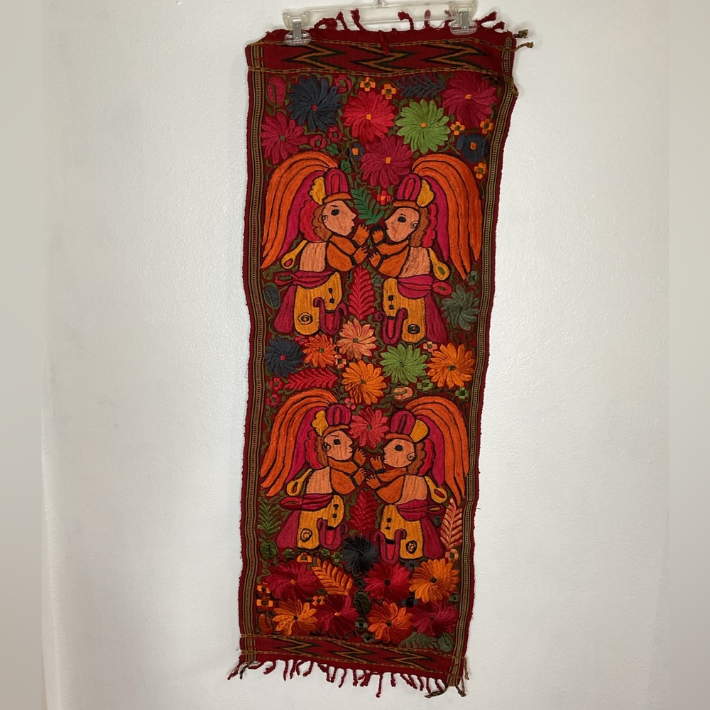 VTG Mayan Folk Art Wall Tapestry Table Runner